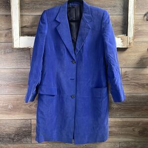 Ladies Blue Suede Button Up Coat Jacket Duster Small